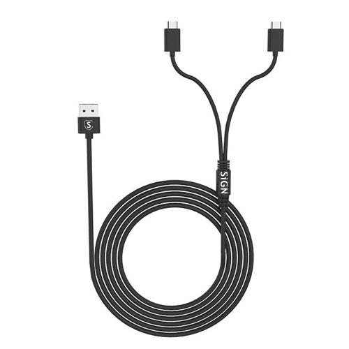 Duo Charge & Play Cable for PS5, 5V, 2.1A, 1.5m - Black