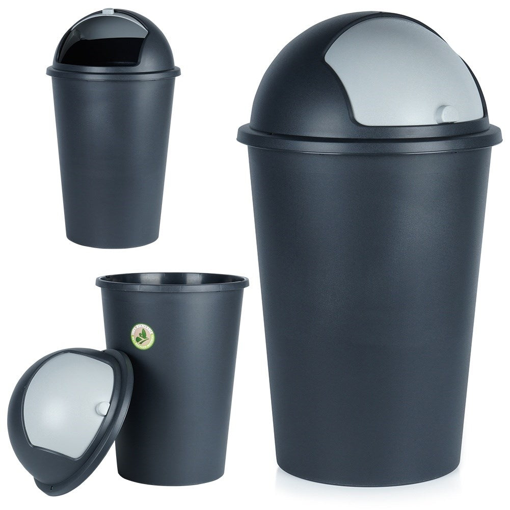 Dustbin 50L black, durable material, openable lid