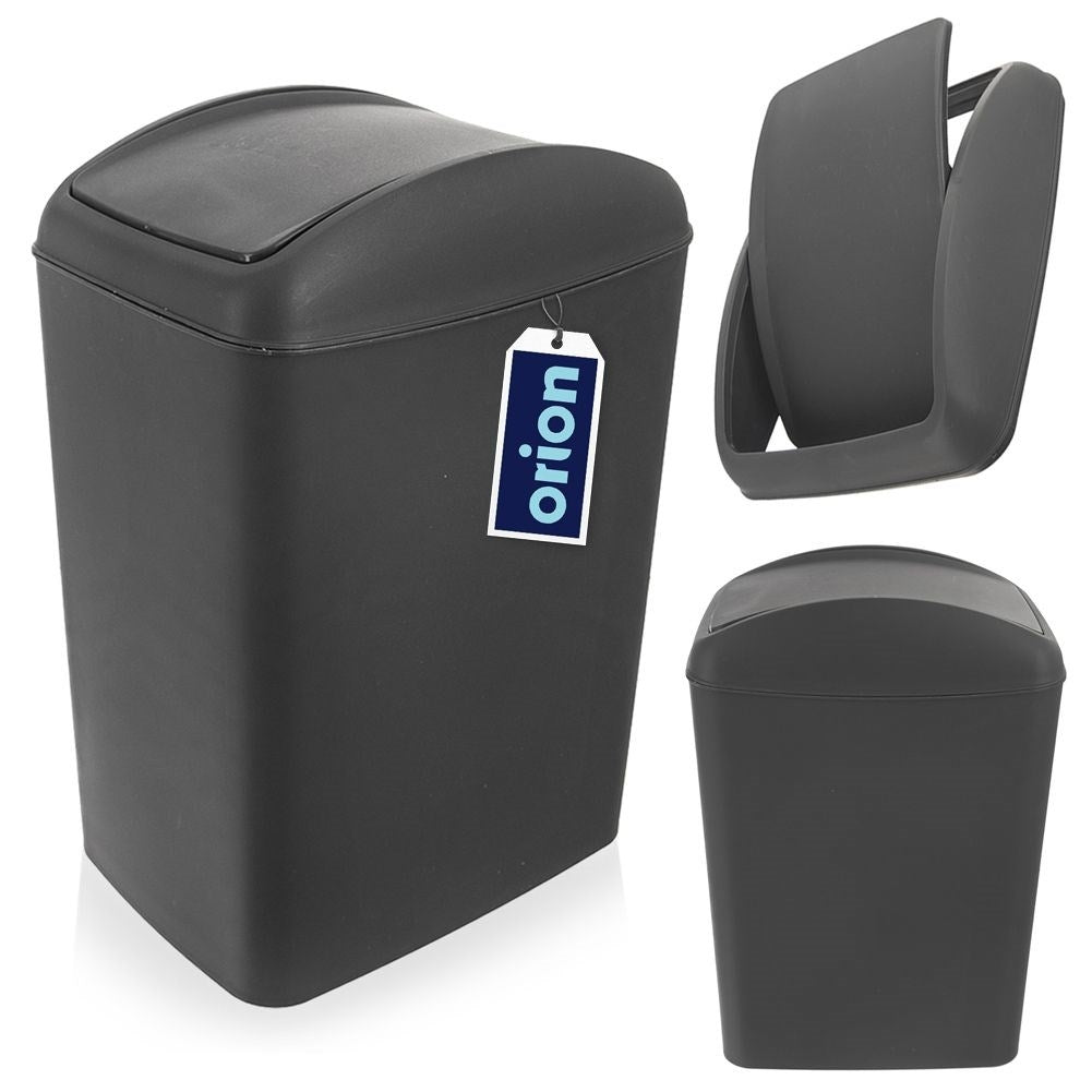 Dustbin 5L, dark gray plastic, hinged lid