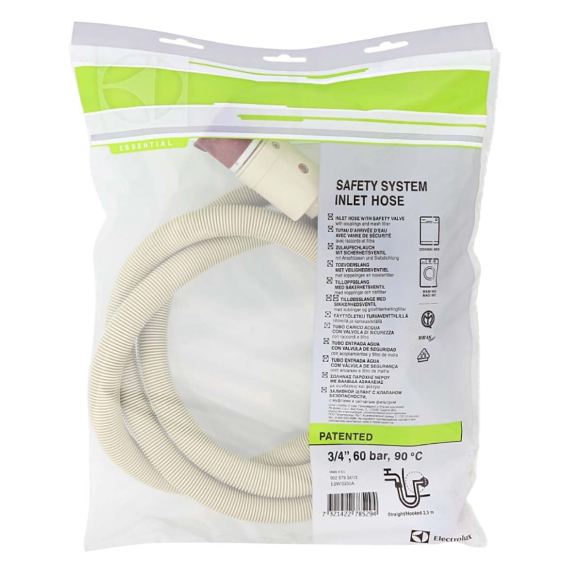 E2WIS250A Inlet hose 3/4 '' Straight - 3/4 '' Angled 60 bar 90 °C 2.50 m