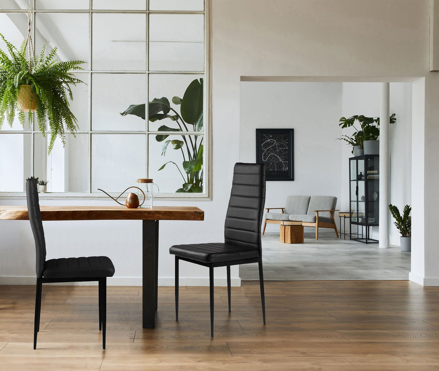 Eco-leather chairs for living room and dining room, set of 4, black, ModernHome