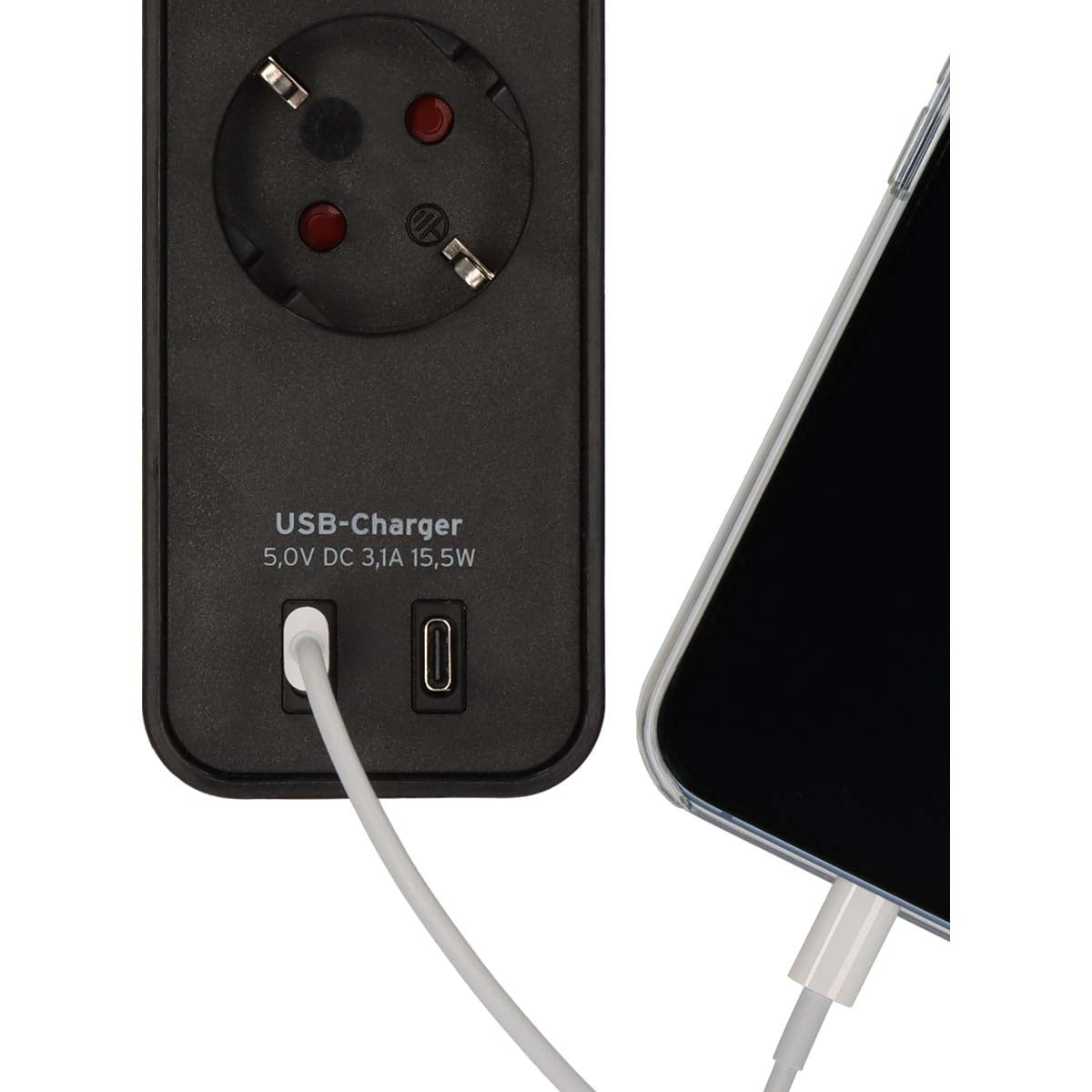 Ecolor 4-way power strip with USB charging connection (socket with 2x USB C, switch and 1.5 m cable) black