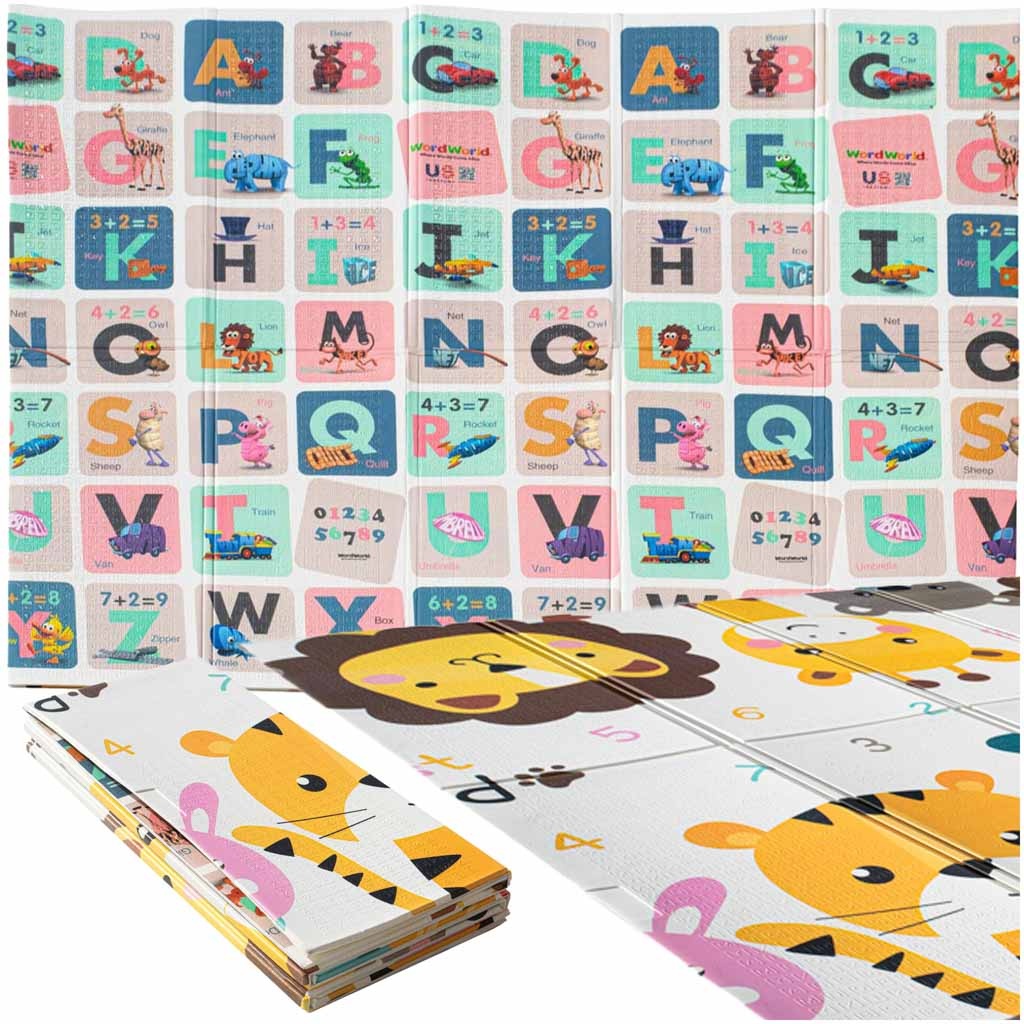 Educational double-sided foldable foam mat 180 x 200 animals/alphabet