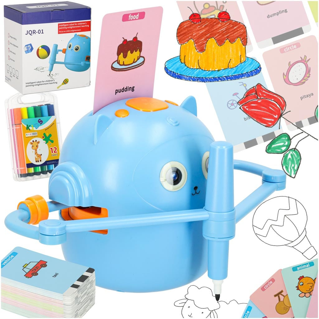 Educational drawing robot learning to write blue