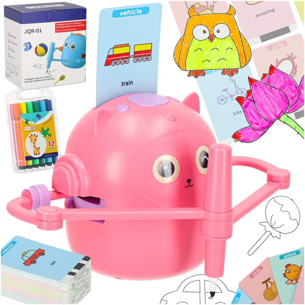 Educational drawing robot learning to write pink