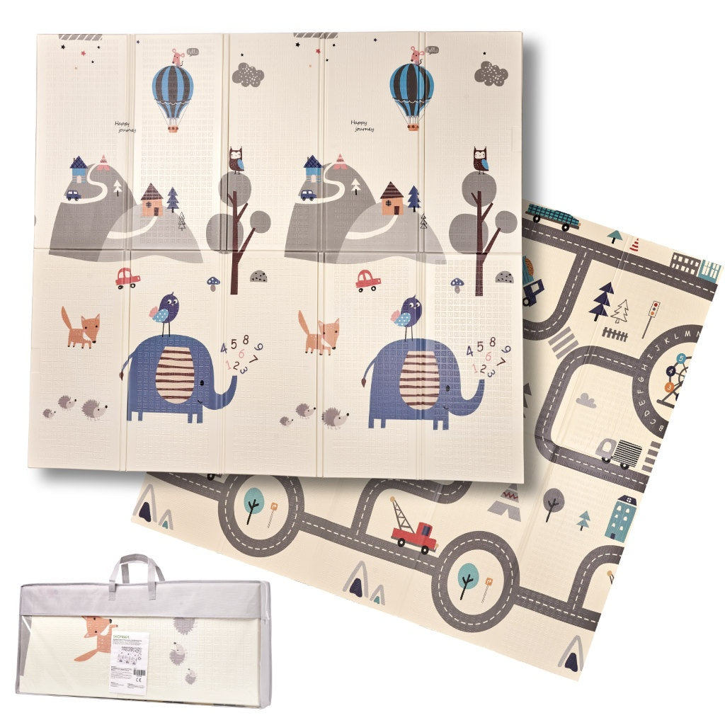 Educational folding foam double-sided mat 180 x 200 cm street/forest