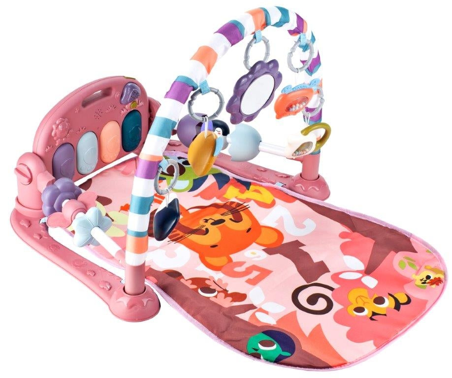 Educational mat with piano and rattles pink