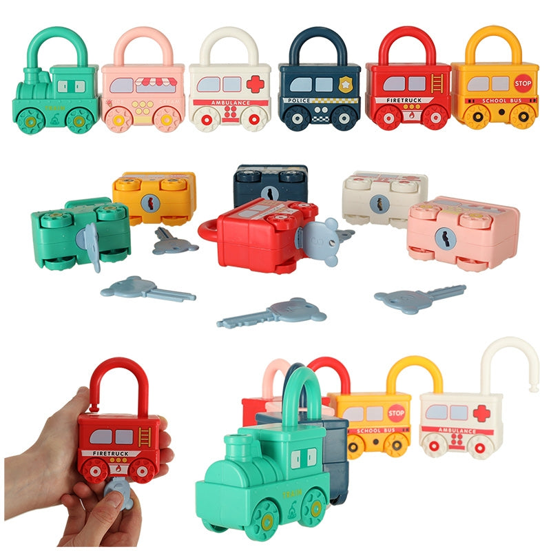 Educational puzzle game car blocks padlocks sensory toy Montessori
