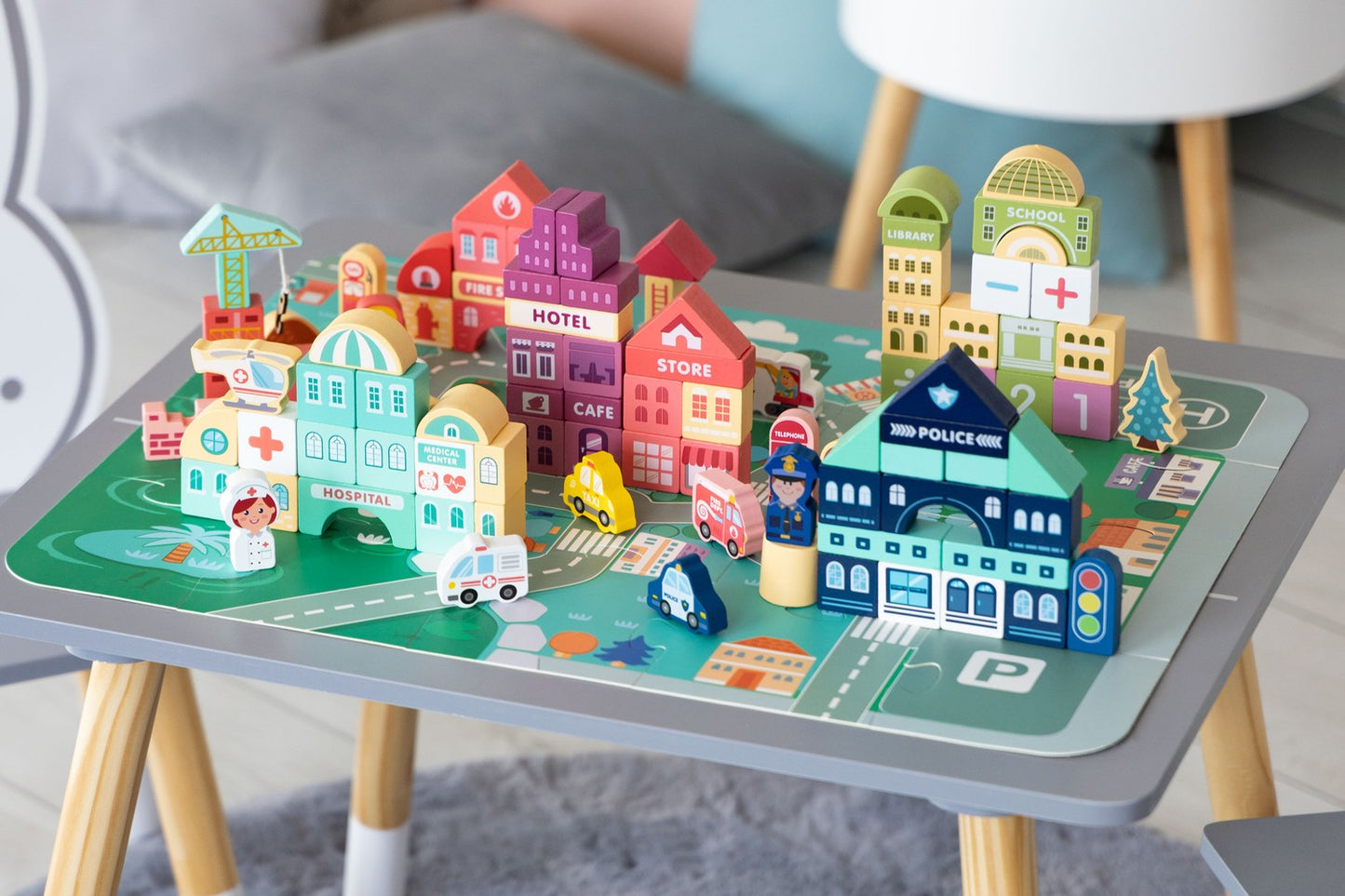 Educational wooden blocks city set mat 121 pcs
