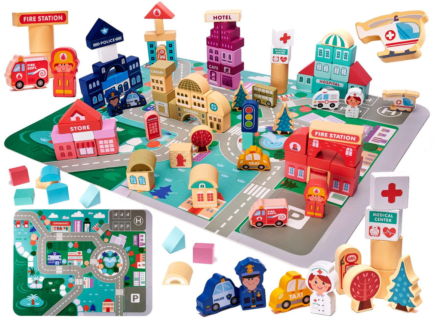Educational wooden city puzzle blocks 100el.