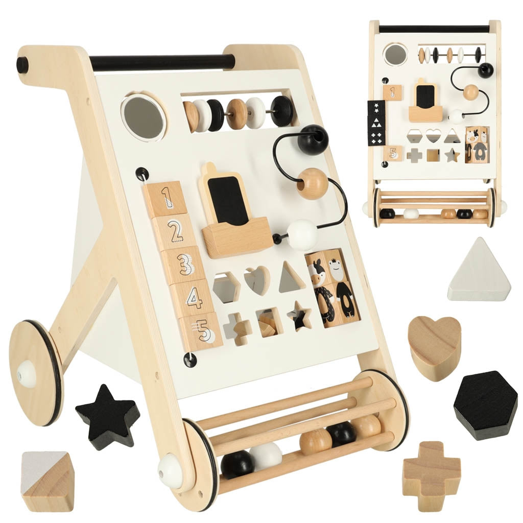 Educational wooden pushchair with sorter