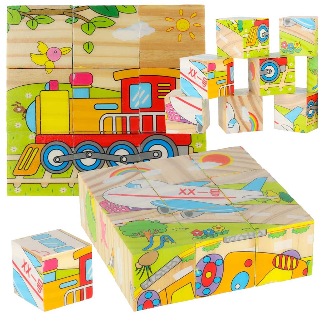 Educational wooden puzzle blocks Vehicles 9el.