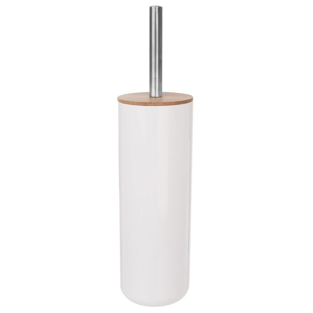 Effective Toilet Brush in Bamboo, White Plastic & Stainless Steel