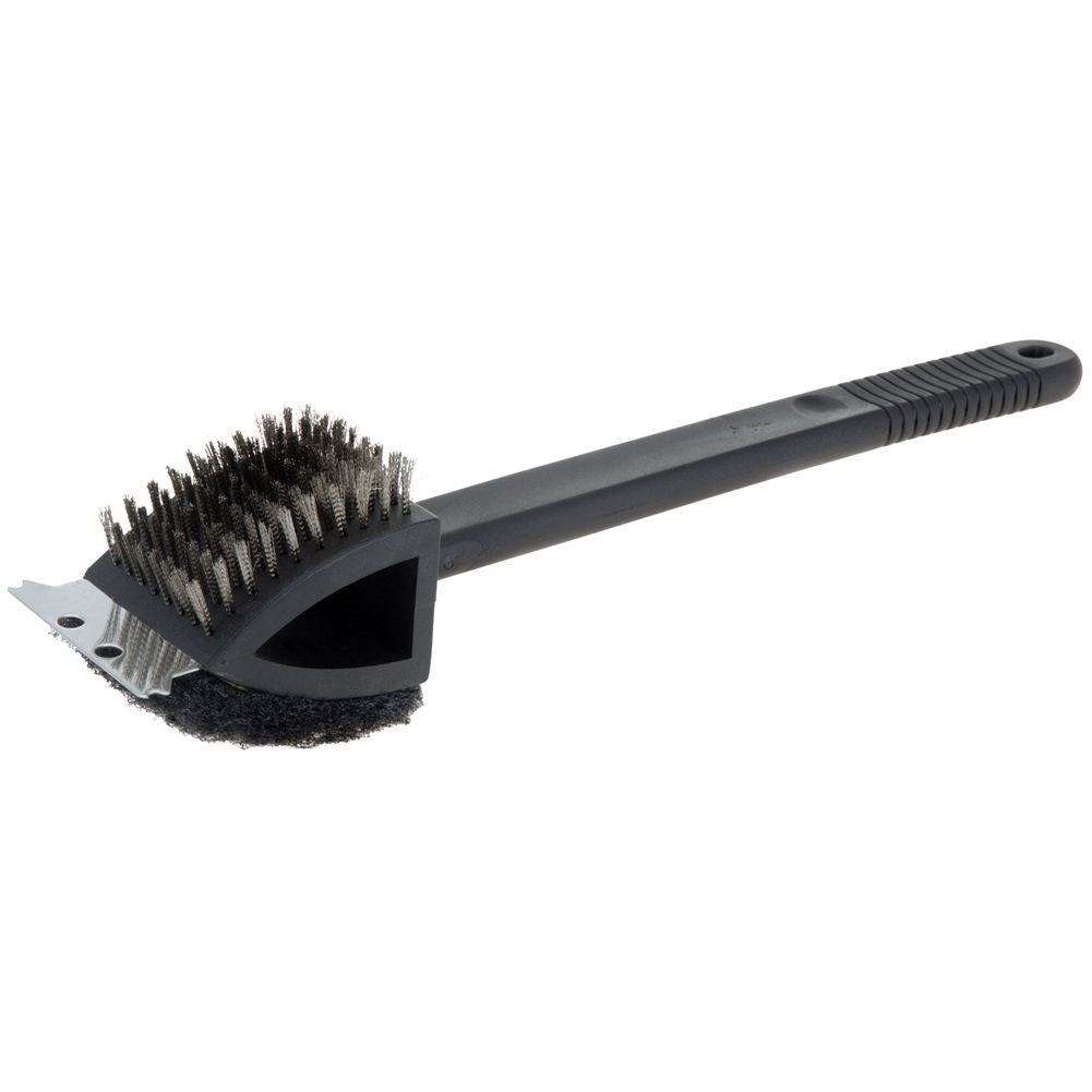 Effective cleaning brush with two surfaces and scraper