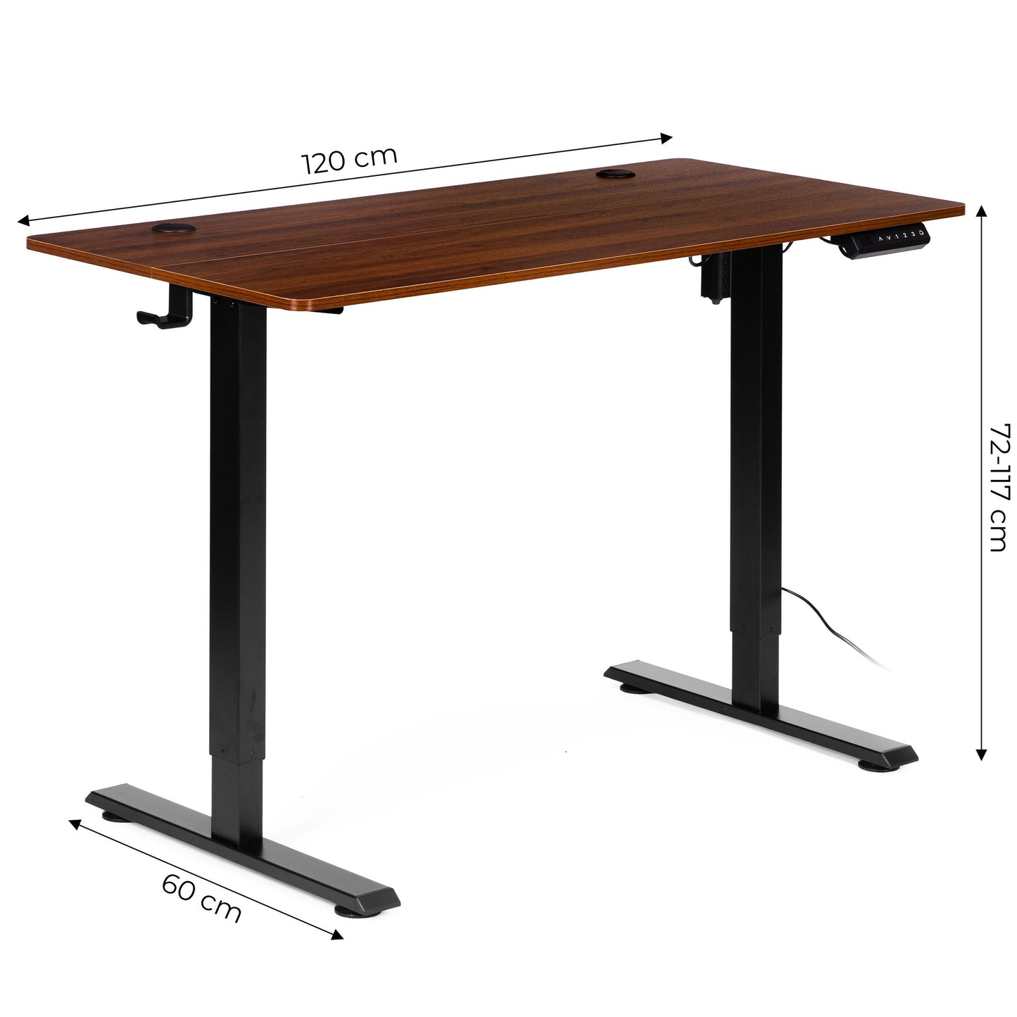 Electric Height-Adjustable Desk, 120x60 cm, 72–117 cm