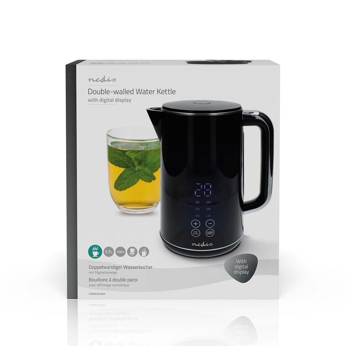 Electric Kettle | 1.7 l | Plastic | Black | 50,60,70,80,90,100 °C | Temperature indicator | Rotatable 360 degrees | Concealed heating element | Strix® controller | Boil-dry protection