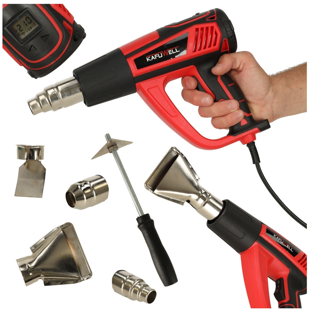 Electric heating torch with temprature control 0-600 deg C air flow 300-500 l/min + 4 interchangeable tips 1850W