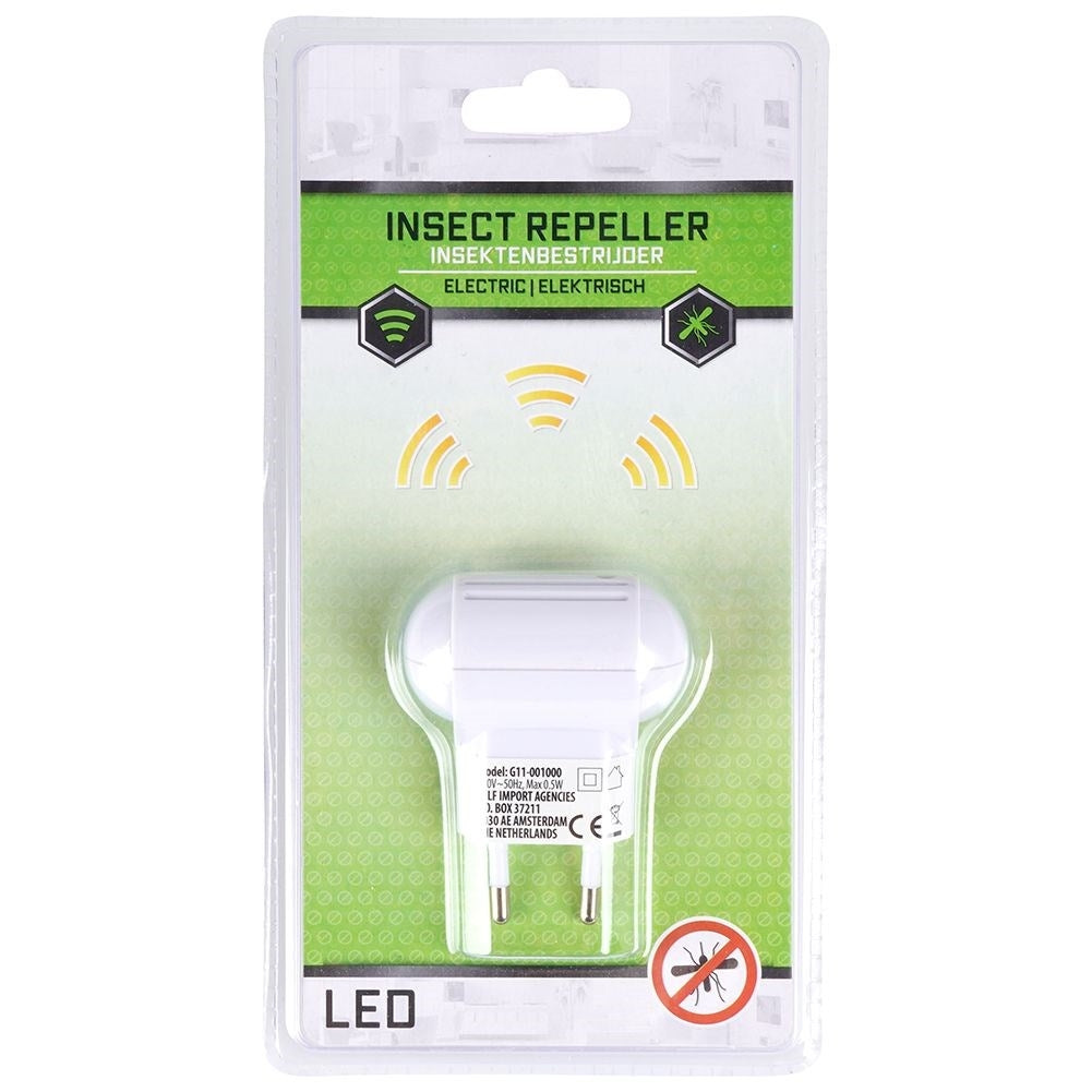 Electric insect repeller with LED and ultrasonic waves