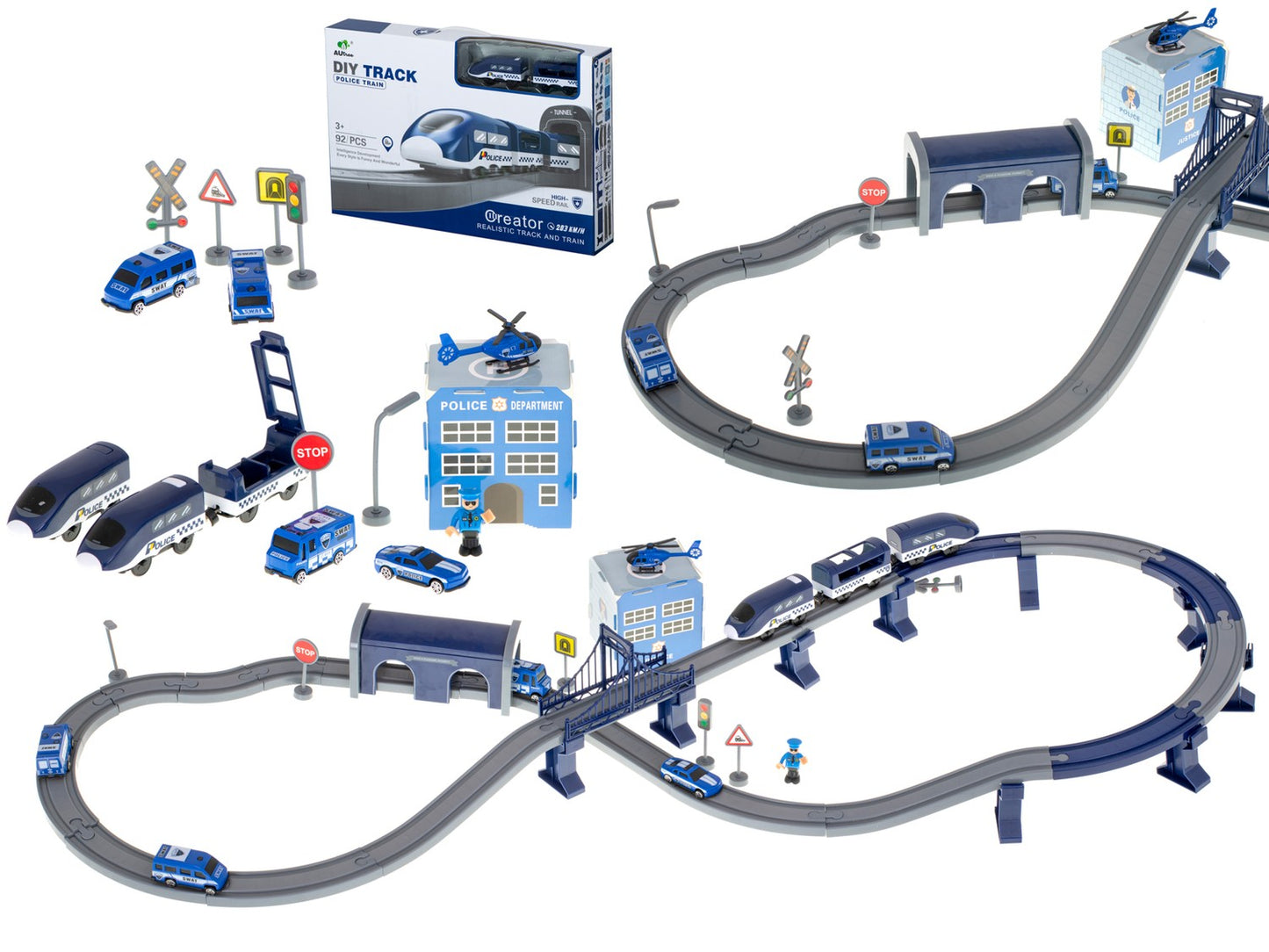 Electric train police cars 92 elements ~300cm