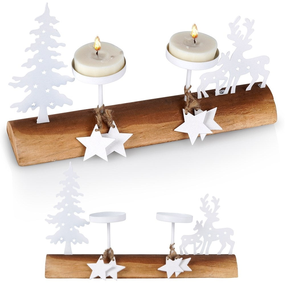 Elegant Candlestick for 2 Tealight candles in Wood and Metal