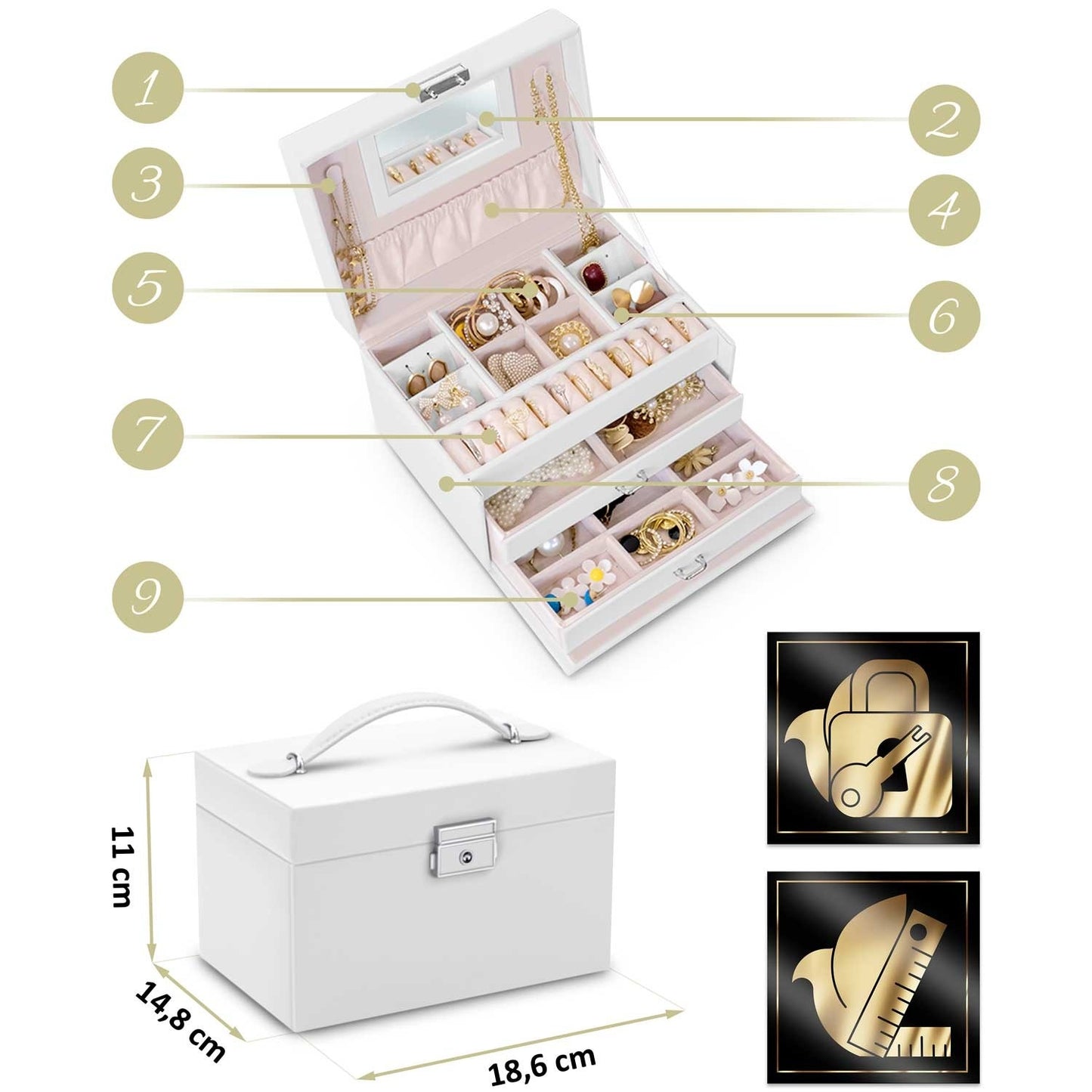 Elegant Jewelry Box MS-700 Massido - White