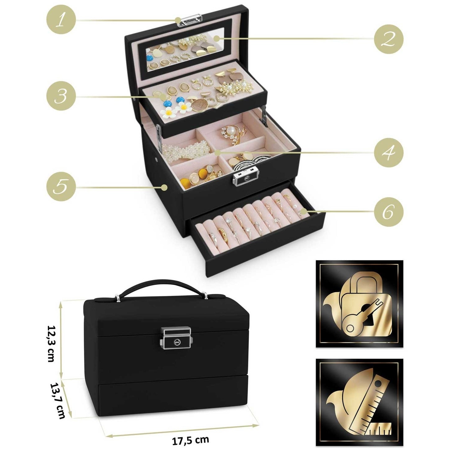 Elegant Jewelry Box MS-704 Massido - Black