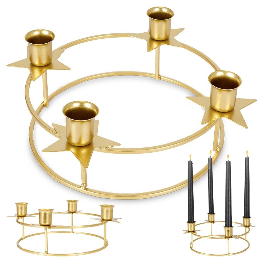 Elegant Round Candlestick in Gold for Four Long Candles
