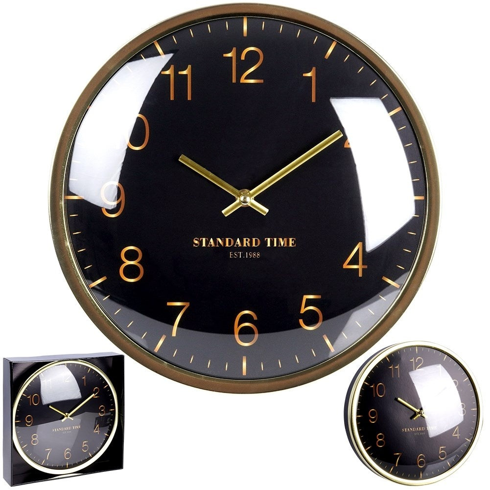 Elegant Wall Clock 30 cm with Gold Hands and Black Dial