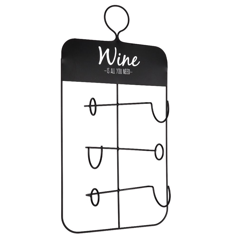 Elegant Wine Rack for Three Bottles in Black Metal