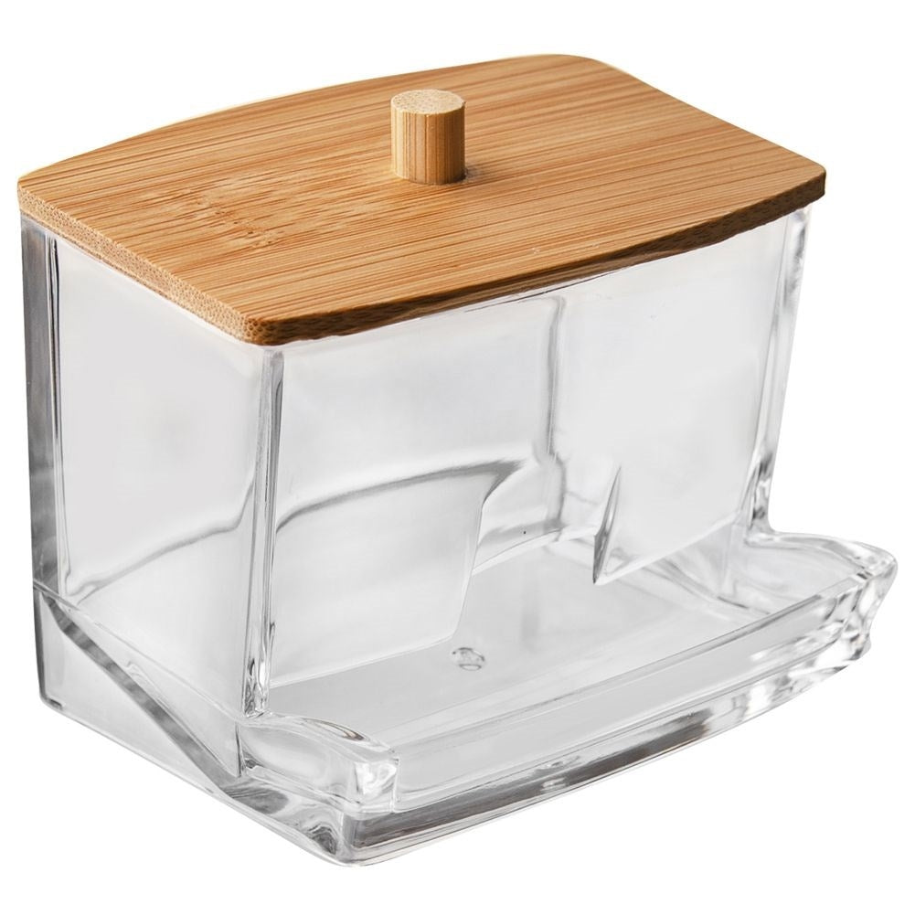Elegant and durable cotton swab container in acrylic and bamboo