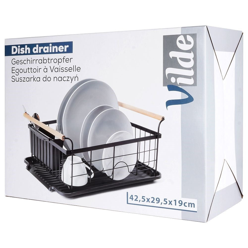 Elegant black dish rack with drip tray and space for everything
