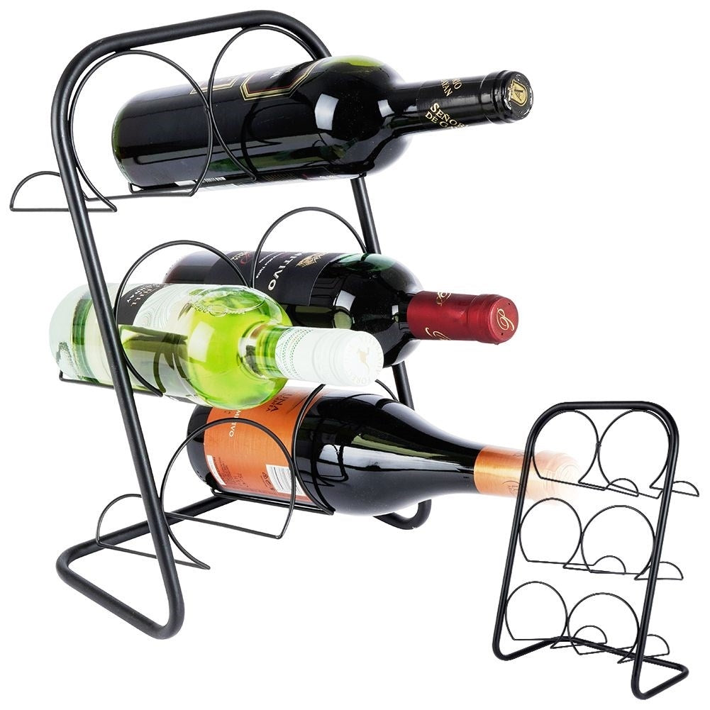 Elegant black metal wine rack for 6 bottles