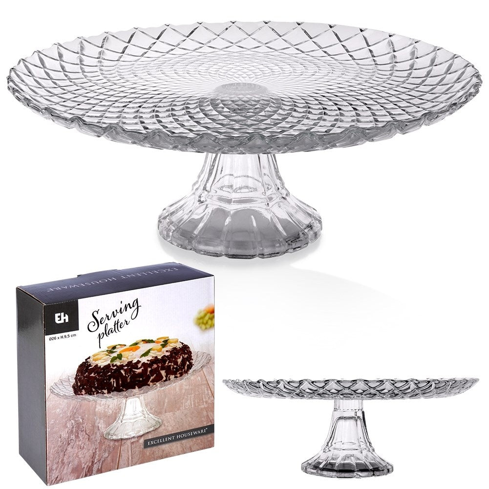 Elegant cake plate in glass with decoration, 26.5 cm diameter