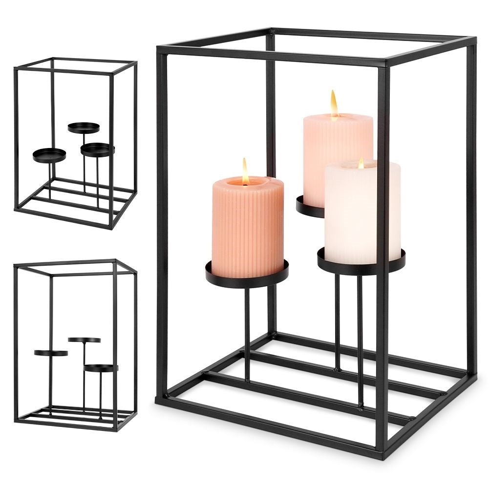 Elegant candle holder for 3 candles, black metal