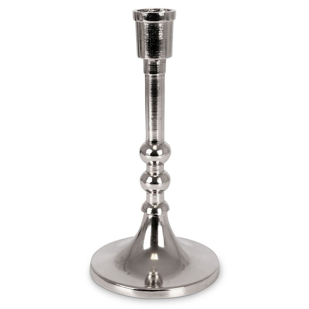 Elegant candle holder in silver colored aluminum for long candles