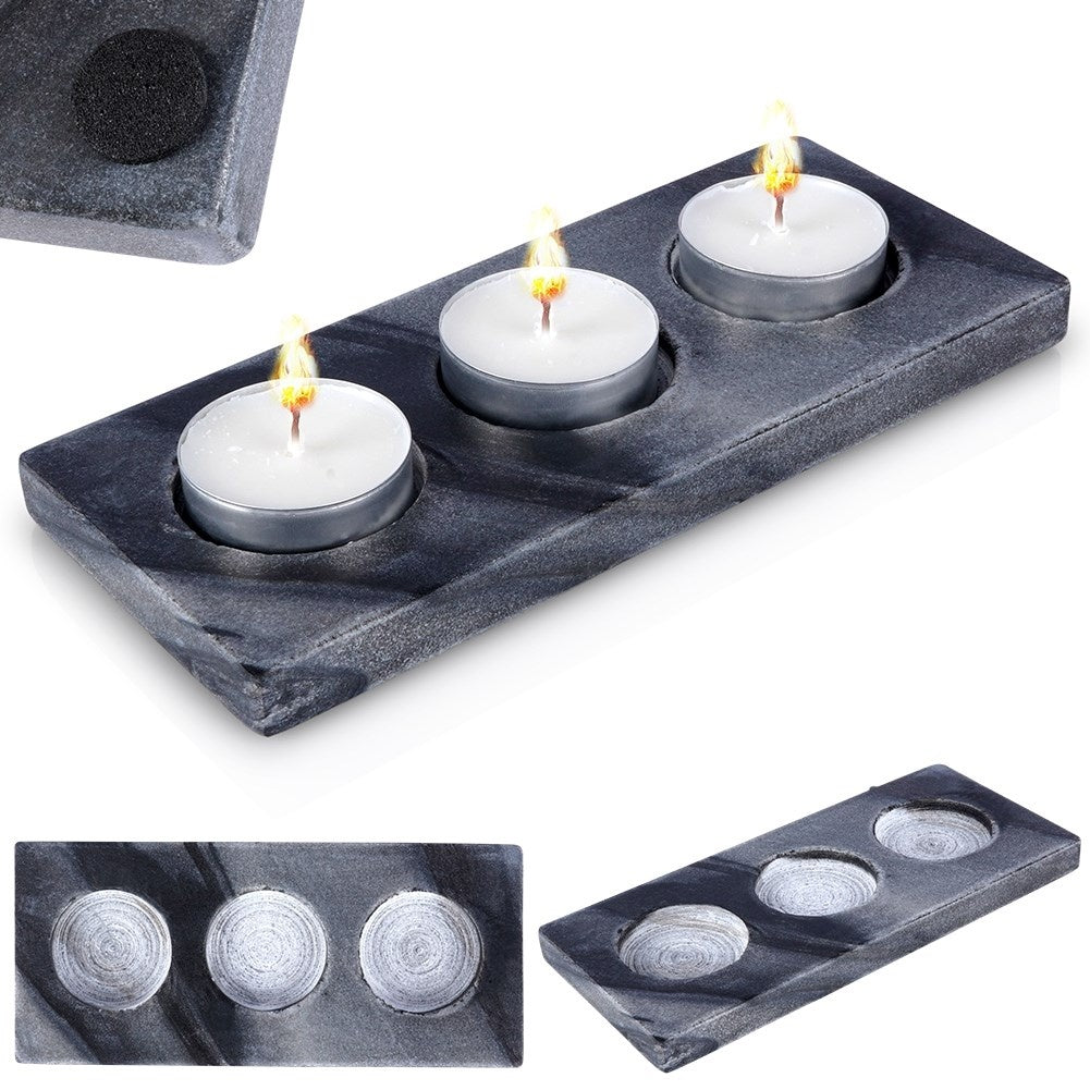 Elegant candlestick for three tealights in gray marble