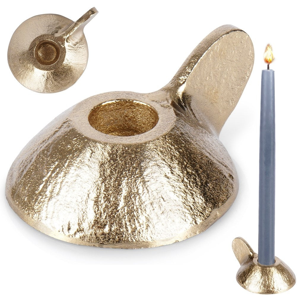 Elegant candlestick in golden aluminum for long light