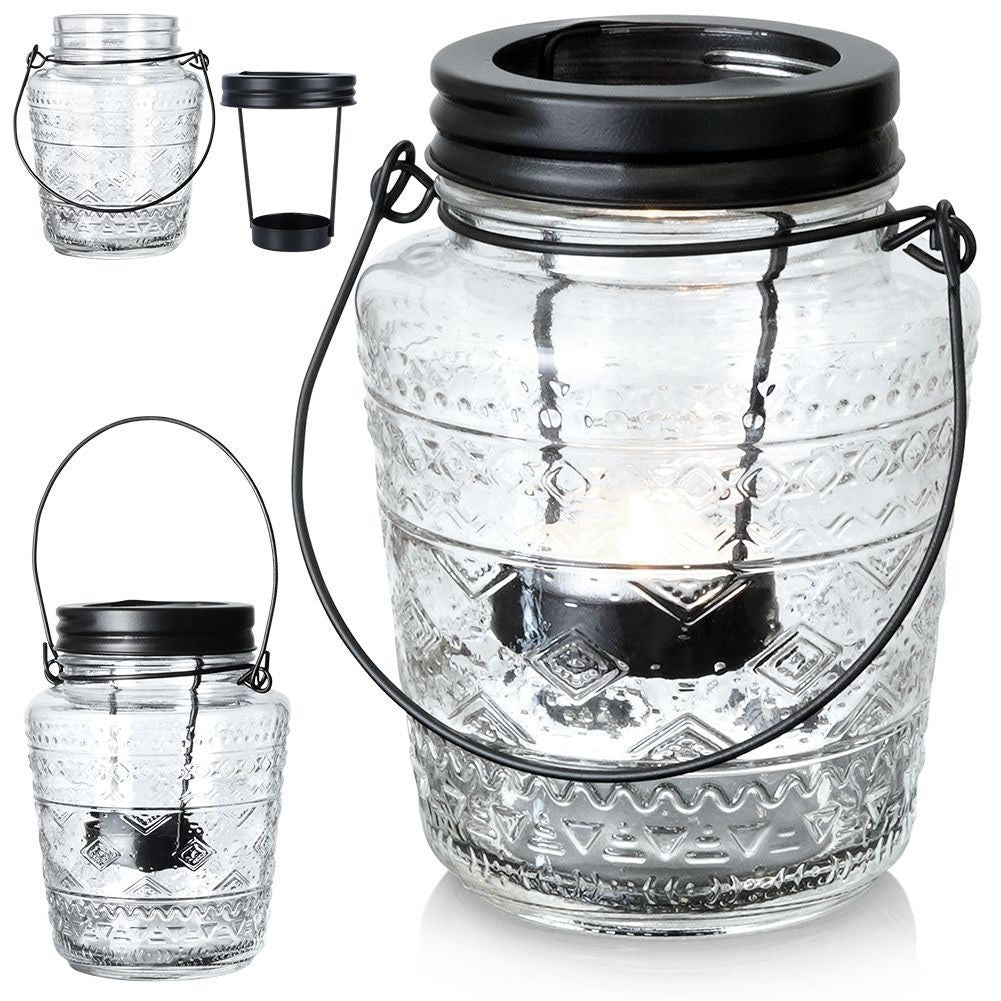 Elegant glass lantern for tea lights, standing or hanging