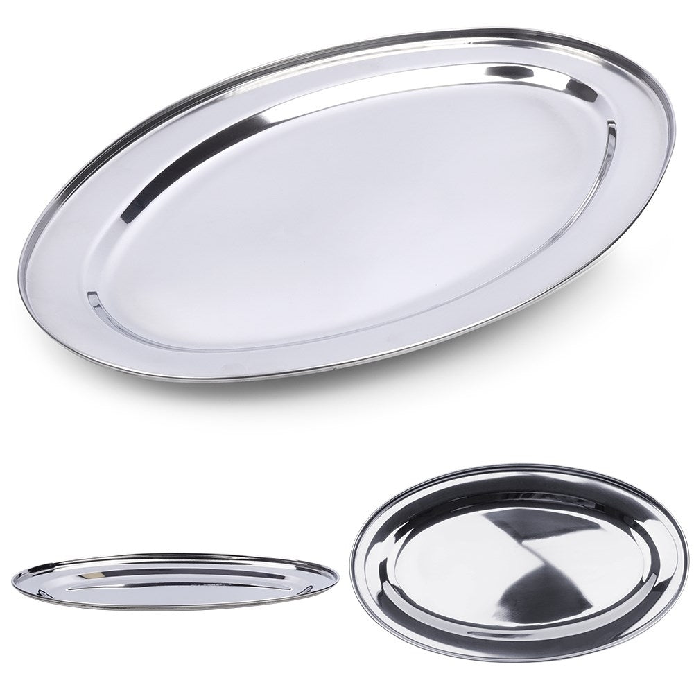 Elegant oval serving tray in highly polished stainless steel