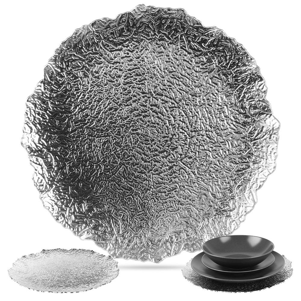 Elegant place mat 33 cm in silver colored plastic