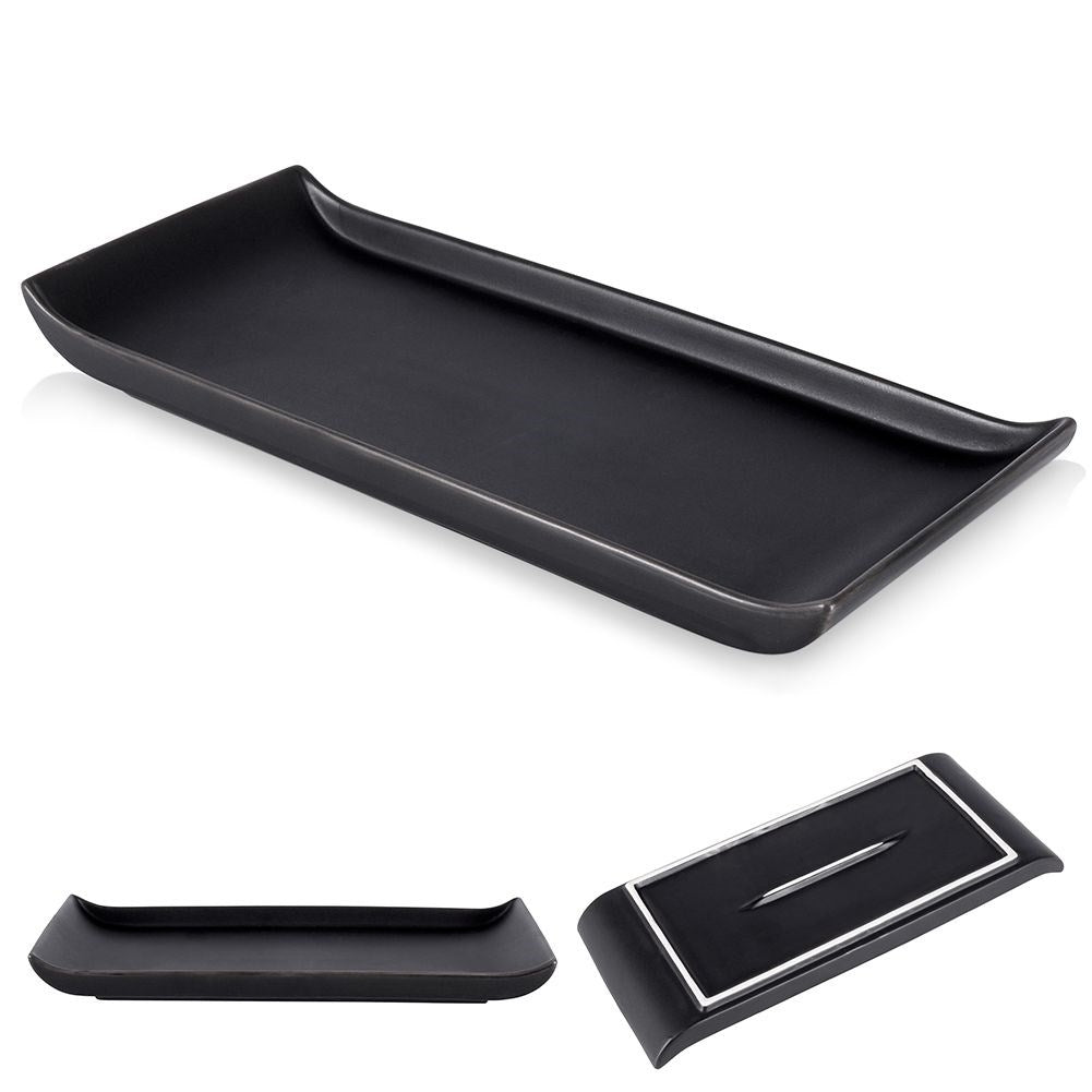 Elegant rectangular snack plate in black ceramic, dishwasher safe