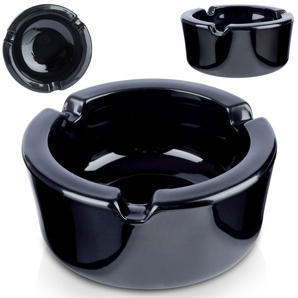 Elegant round ashtray in black glass for home & garden