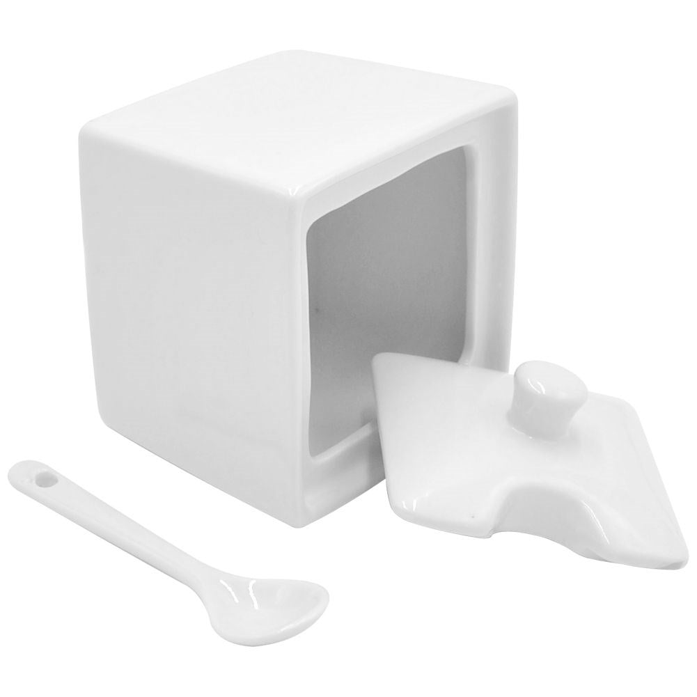 Elegant sugar container with lid and spoon