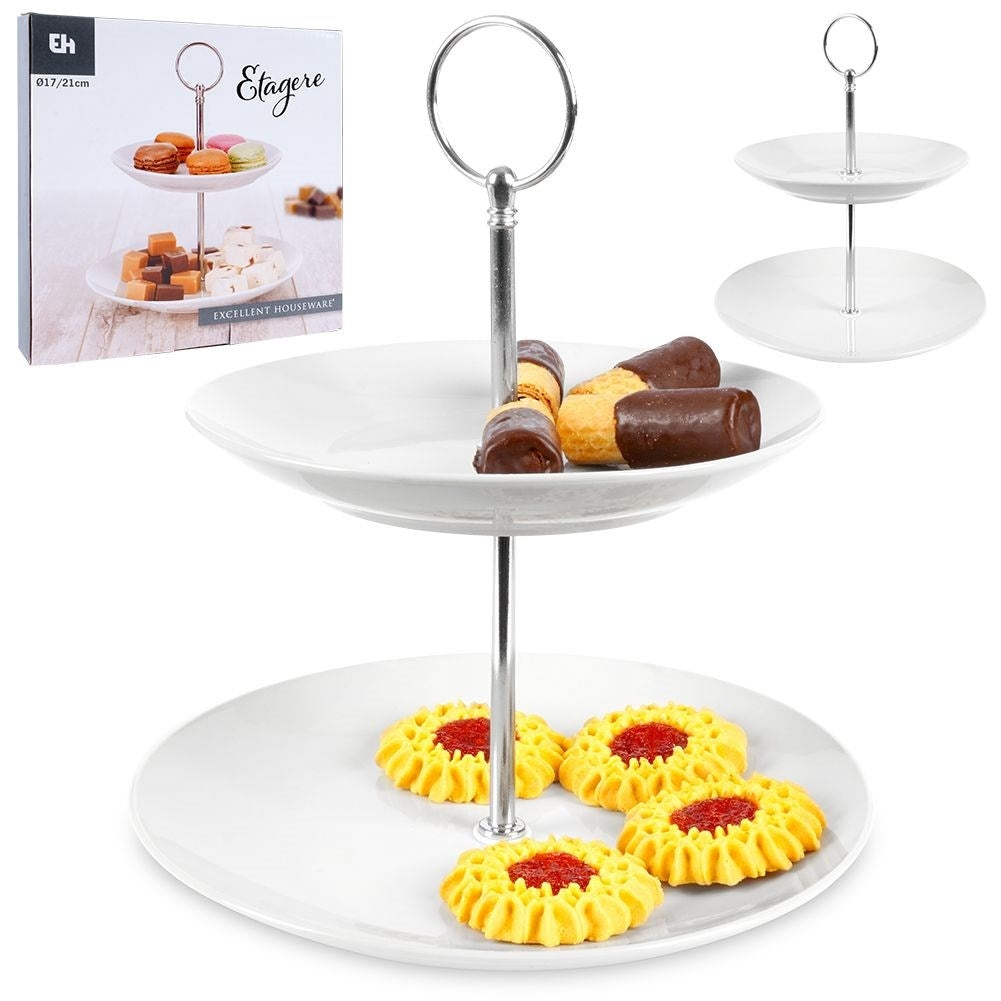 Elegant two-tier porcelain dish for desserts and appetizers