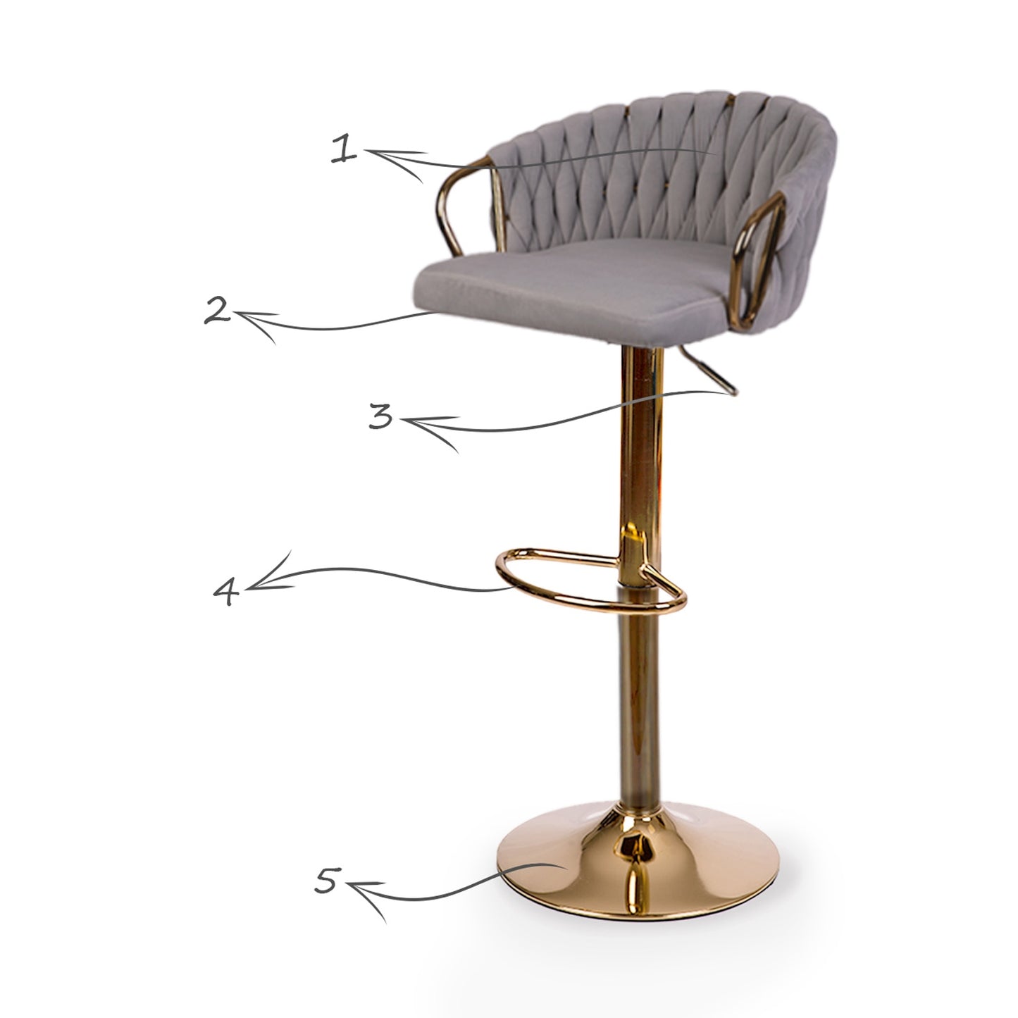 Elissian Sofotel bar stool with backrest, grey with gold base