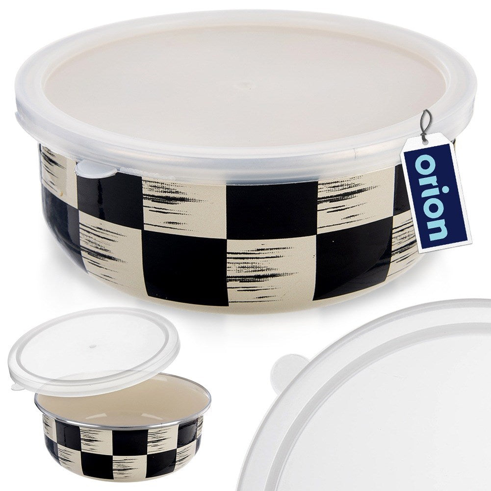 Enameled bowl with lid CHECKERBOARD 19 cm, 1.5 l