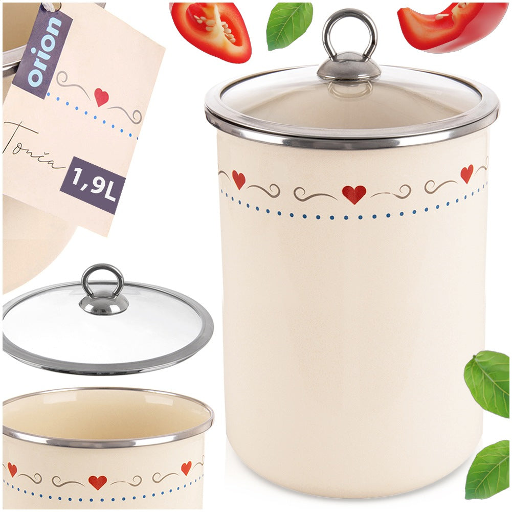 Enameled food container with glass lid TONCA 1.9 l
