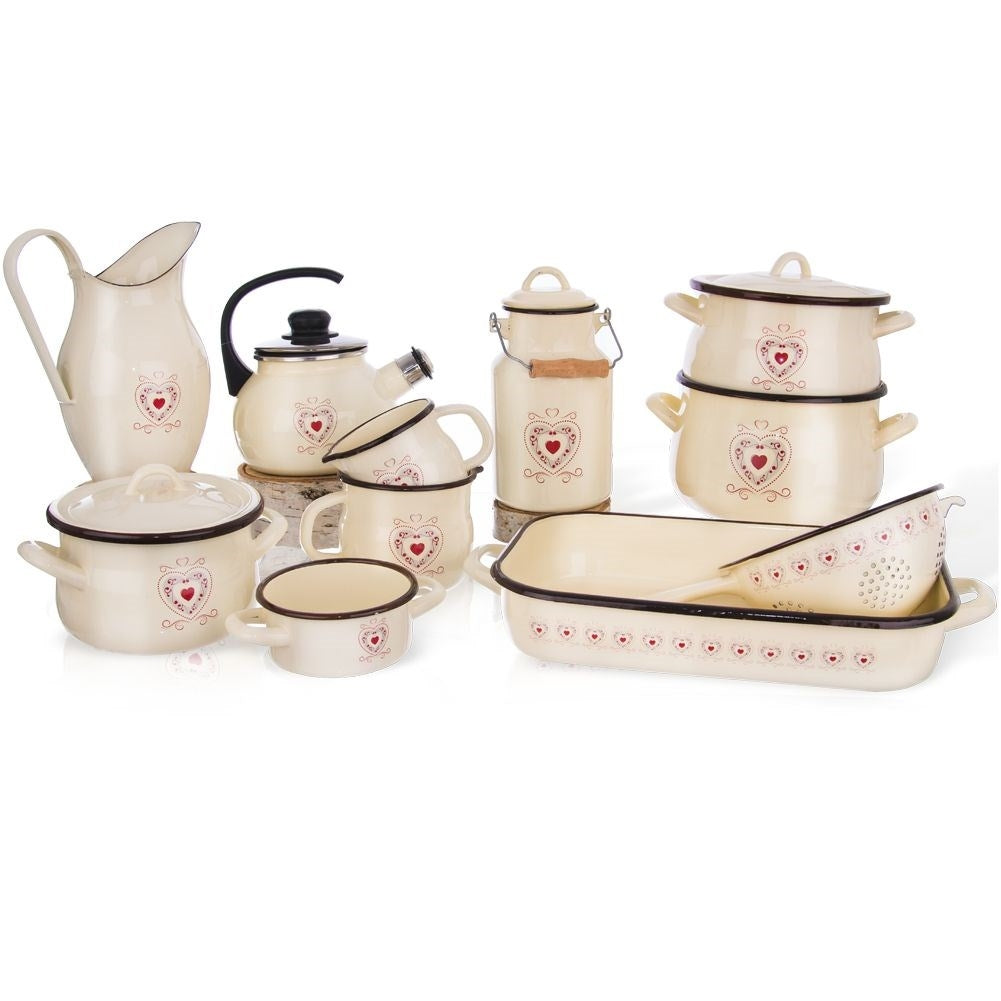 Enamelled Steel Jug with Lid and Handle for Milk Storage