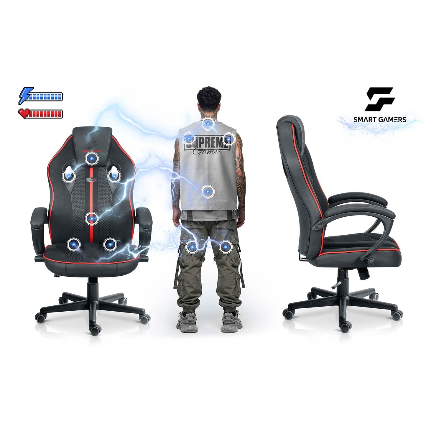 Ergonomic Gaming Chair with Adjustable Height, 360 Swivel