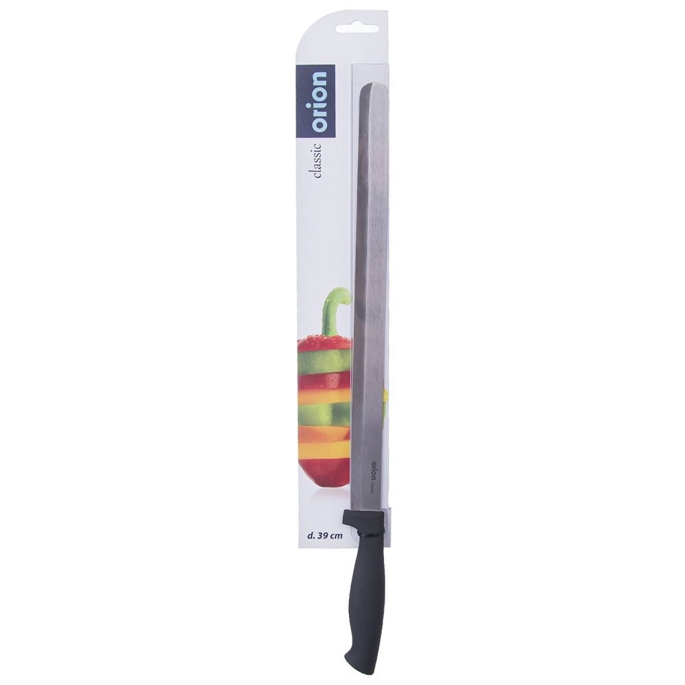 Ergonomic cake knife with 28 cm long, smooth blade